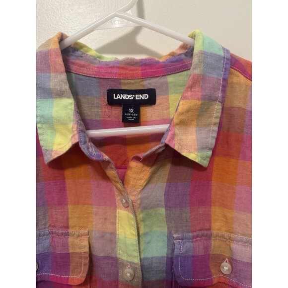 Lands End Women’s Rainbow Linen Top Longsleeve Size 1X - Picture 1 of 4